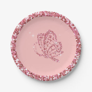 GLITTER Butterfly | roze baby Papieren Bordje