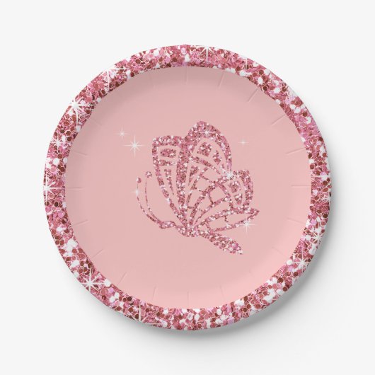 GLITTER Butterfly | roze baby Papieren Bordje (Voorkant)