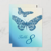 Glitter Butterfly Table Nummer Briefkaart Blauw (Voorkant / Achterkant)