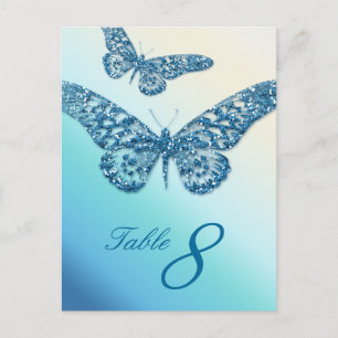 Glitter Butterfly Table Nummer Briefkaart Blauw