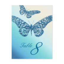 Glitter Butterfly Table Nummer Briefkaart Blauw