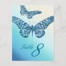 Glitter Butterfly Table Nummer Briefkaart Blauw