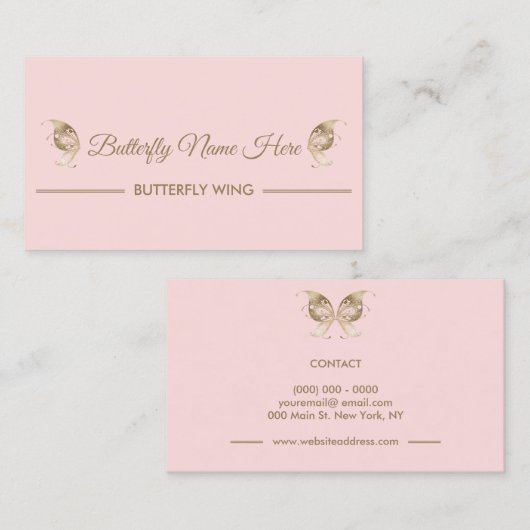 Glitter Butterfly Wings Decor Goud Visitekaartje (Voorkant / Achterkant)