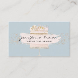 Glitter Cake Floral Blush Blue Visitekaartje