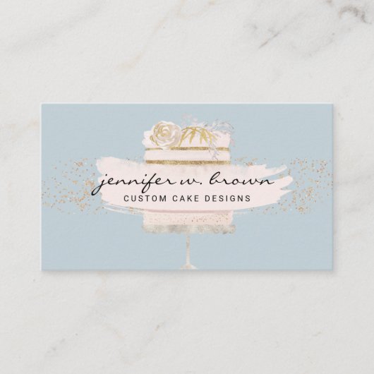 Glitter Cake Floral Blush Blue Visitekaartje (Voorkant)