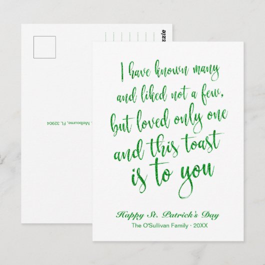Glitter Calligraphy Ierse Toast St. Patrick's Day Briefkaart (Voorkant / Achterkant)