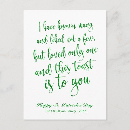 Glitter Calligraphy Ierse Toast St. Patrick's Day Briefkaart (Voorkant)