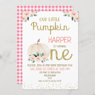 Glitter Calligraphy Pumpkin 1st Birthday Kaart