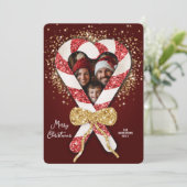 Glitter Candy Cane Lijst Familie Foto Kerst Kaart (Staand voorkant)