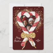 Glitter Candy Cane Lijst Familie Foto Kerst Kaart (Voorkant)