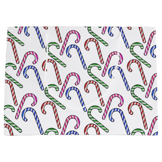 Glitter Candy Cane Patroon Groot Cadeauzakje (Voorkant)