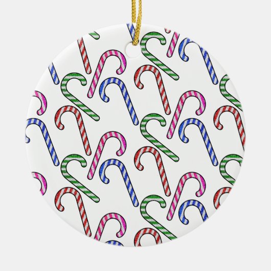 Glitter Candy Cane Patroon Keramisch Ornament (Voorkant)