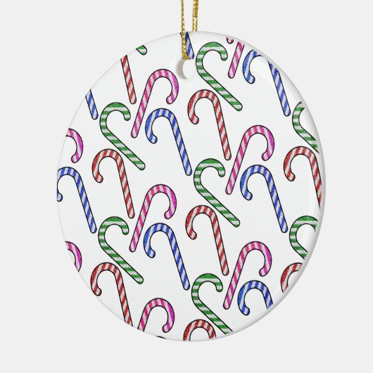 Glitter Candy Cane Patroon Keramisch Ornament (Links)