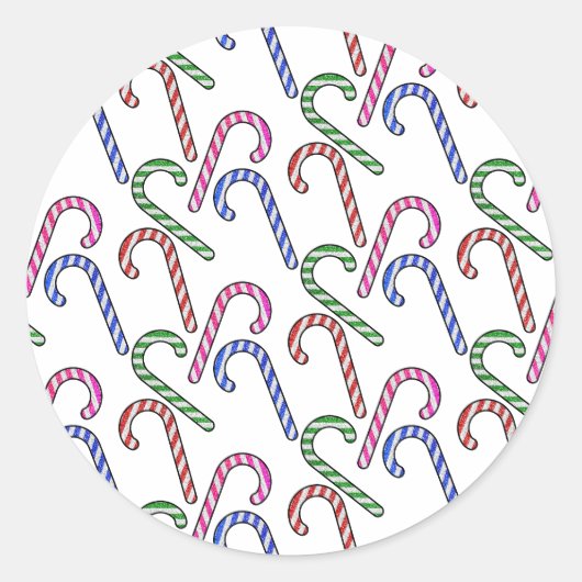 Glitter Candy Cane Patroon Ronde Sticker (Voorkant)
