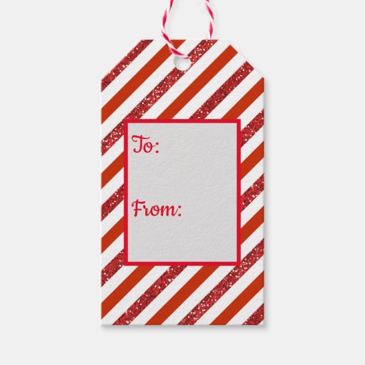 Glitter Candy Cane Stripe Cadeaulabel (Voorkant)