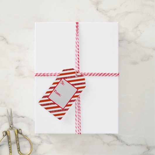 Glitter Candy Cane Stripe Cadeaulabel (Met Touw)
