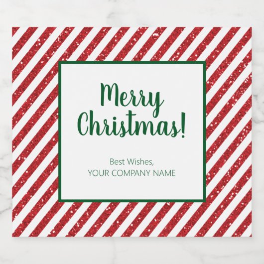 Glitter Candy Cane Striped Company Sparkling Wijnetiket (Enkel label)