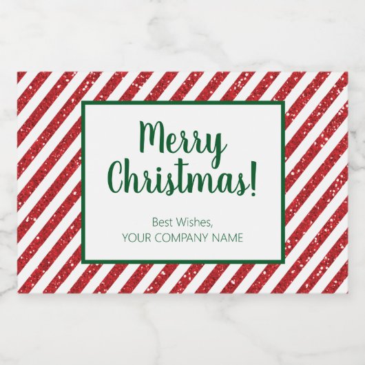 Glitter Candy Cane Striped Company Sparkling Wijnetiket (Enkel label)