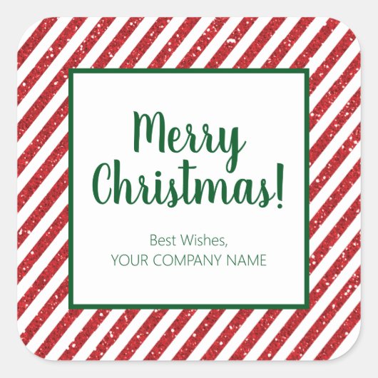 Glitter Candy Cane Striped Company Square Sticker (Voorkant)