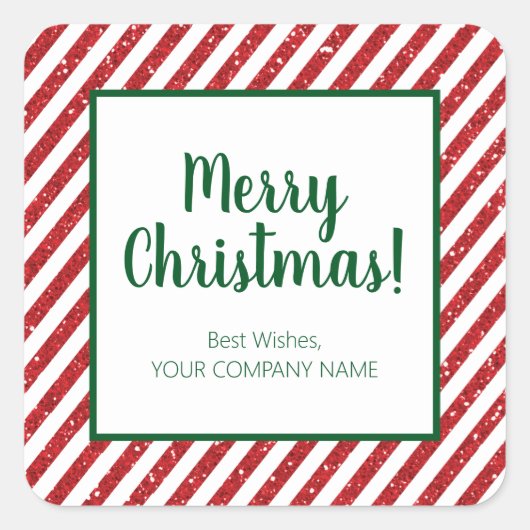 Glitter Candy Cane Striped Company Square Sticker (Voorkant)