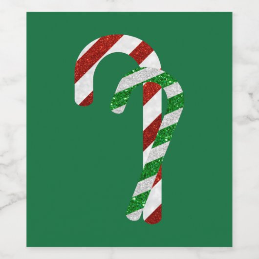 Glitter Candy Canes Wijn Etiket (Enkel label)