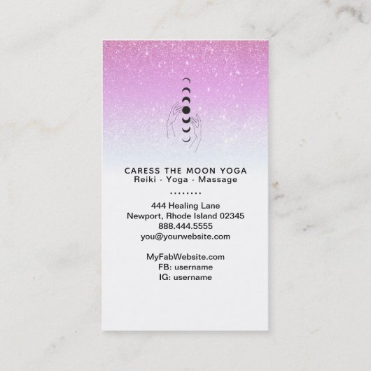 *~* Glitter Caress Maan Fasen - Hand Celestial Visitekaartje (Achterkant)