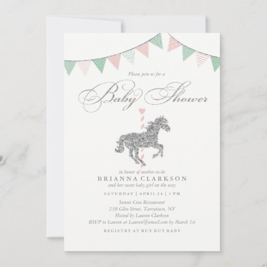 Glitter Carousel Horse | Uitnodiging tot Baby show (Voorkant)