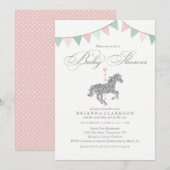 Glitter Carousel Horse | Uitnodiging tot Baby show (Voorkant / Achterkant)