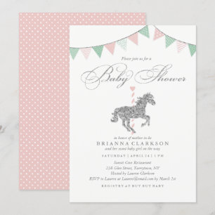 Glitter Carousel Horse Uitnodiging tot Baby show
