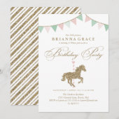 Glitter Carousel Horse | Uitnodiging van de partij (Voorkant / Achterkant)