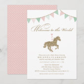 Glitter Carousel Horse | Welkom in de Baby van de  Kaart (Voorkant / Achterkant)