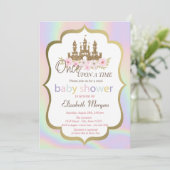 Glitter Castle Floral, holografisch Baby shower Kaart (Staand voorkant)
