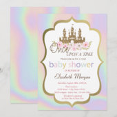 Glitter Castle Floral, holografisch Baby shower Kaart (Voorkant / Achterkant)