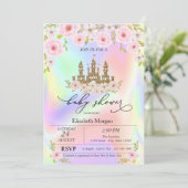 Glitter Castle Rozen Holografisch Baby shower Kaart (Staand voorkant)