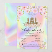 Glitter Castle Rozen Holografisch Baby shower Kaart (Voorkant / Achterkant)