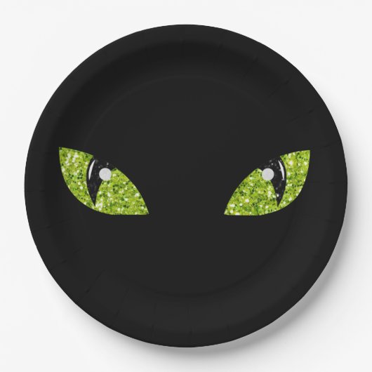 Glitter Cat Eyes Halloween Papieren Bordje (Voorkant)