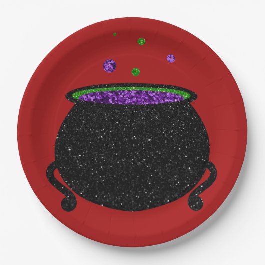 Glitter Cauldron Halloween Papieren Bordje (Voorkant)