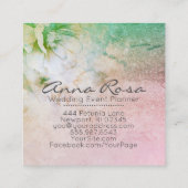 *~* Glitter Celestial Floral Waterverf Turquoise Vierkante Visitekaartje (Achterkant)