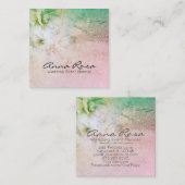 *~* Glitter Celestial Floral Waterverf Turquoise Vierkante Visitekaartje (Voorkant / Achterkant)