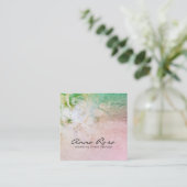 *~* Glitter Celestial Floral Waterverf Turquoise Vierkante Visitekaartje (Staand voorkant)