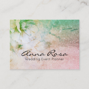 *~* Glitter Celestial Waterverf Turquoise Floral Visitekaartje