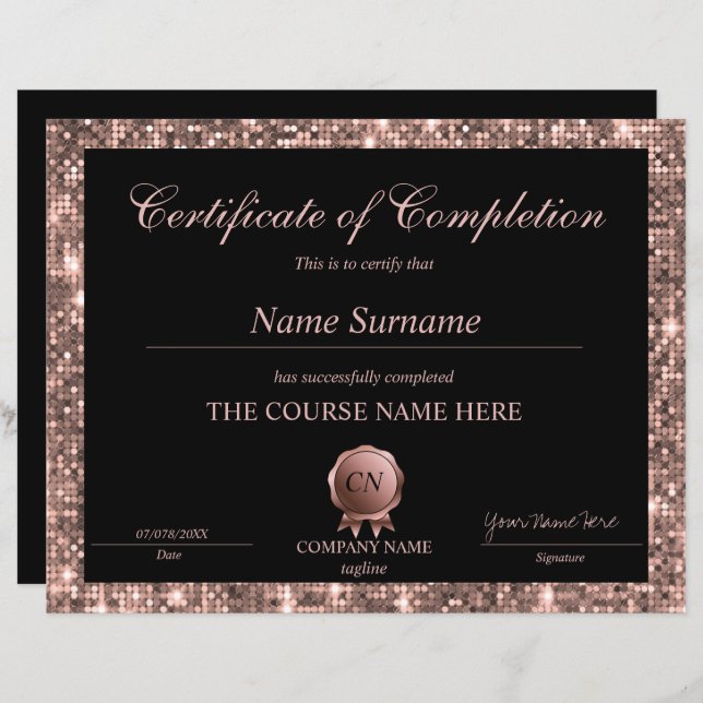 Glitter Certificate of Completion Award Diploma (Voorkant / Achterkant)