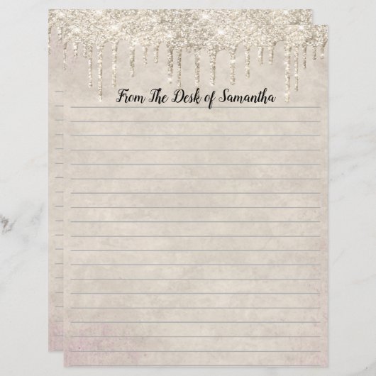 Glitter Champagne Briefpapier met uitdrogen (Voorkant / Achterkant)