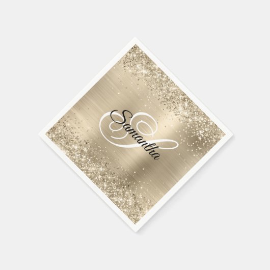 Glitter Champagne Folie Fancy Monogram Servet (Hoek)