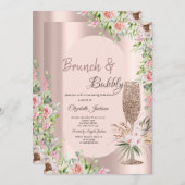 Glitter Champagne Glas Rozen, Roos Gold Kaart (Voorkant / Achterkant)