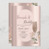 Glitter Champagne Glass Flowers Roos Gold Kaart (Voorkant / Achterkant)