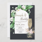 Glitter Champagneglas Witte Bloemen Kaart (Voorkant)