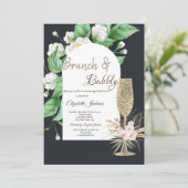 Glitter Champagneglas Witte Bloemen Kaart (Staand voorkant)