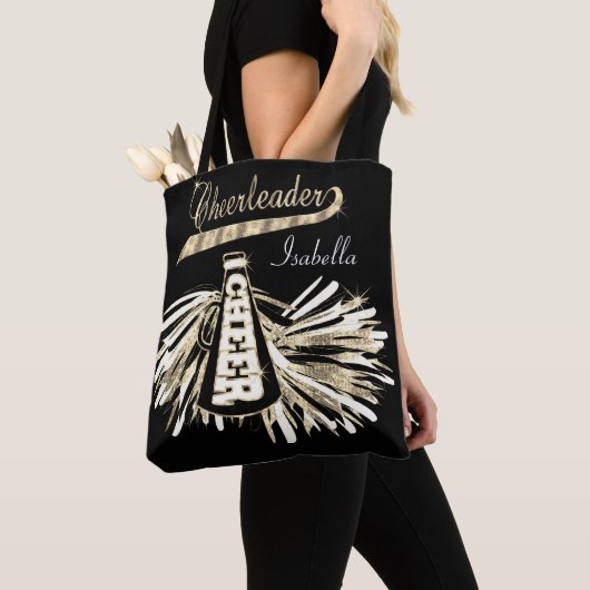 Glitter Cheerleader (goud, zwart en wit) Tote Bag (Dichtbij)