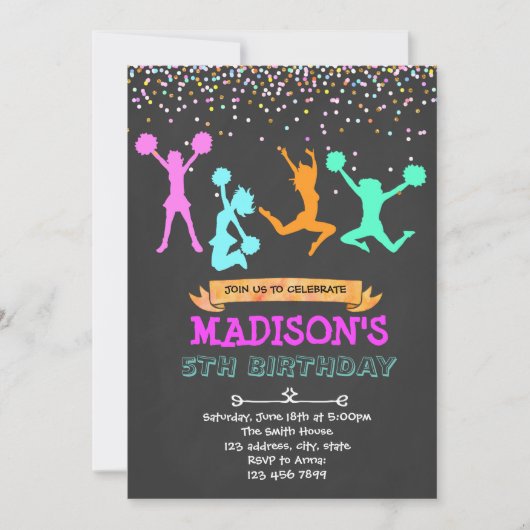 Glitter cheerleader party-uitnodiging kaart (Voorkant)